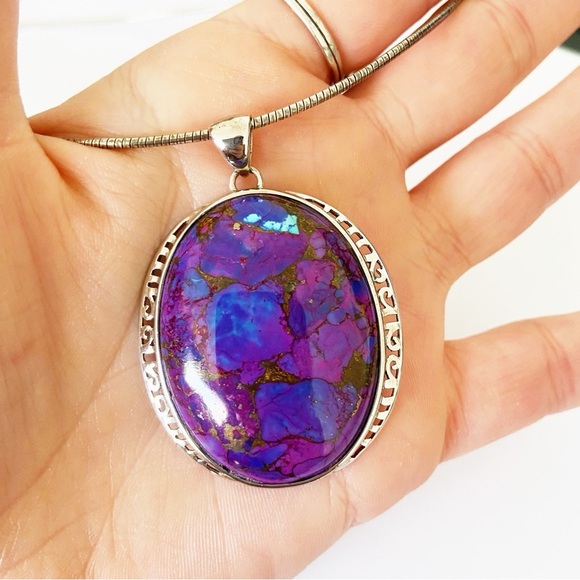 925 sterling silver Mojave purple turquoise pendant on 18” sterling chain - Picture 4 of 8